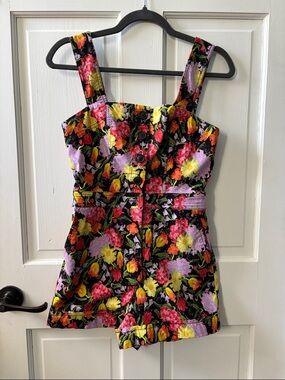 Noritake Black Floral Button-Front romper with Bright Blooms